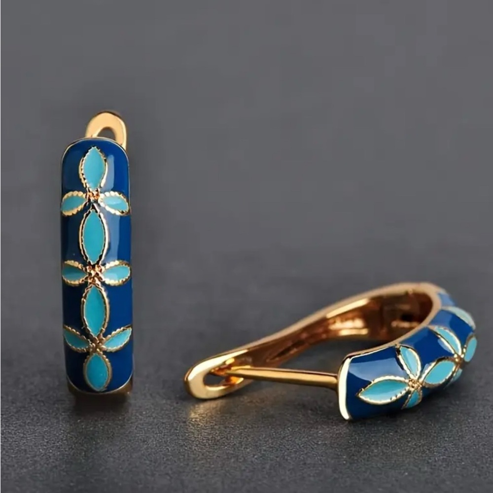 Private Label Blue and Gold Floral Earrings